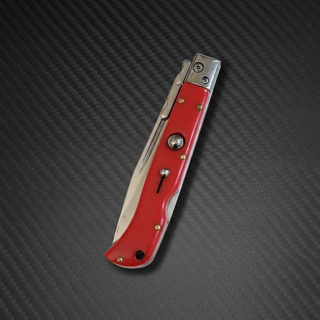 AKC 9 Italian Roma Swinguard Automatic Knife, Auto Knife with 3.75 Polished Red Handle