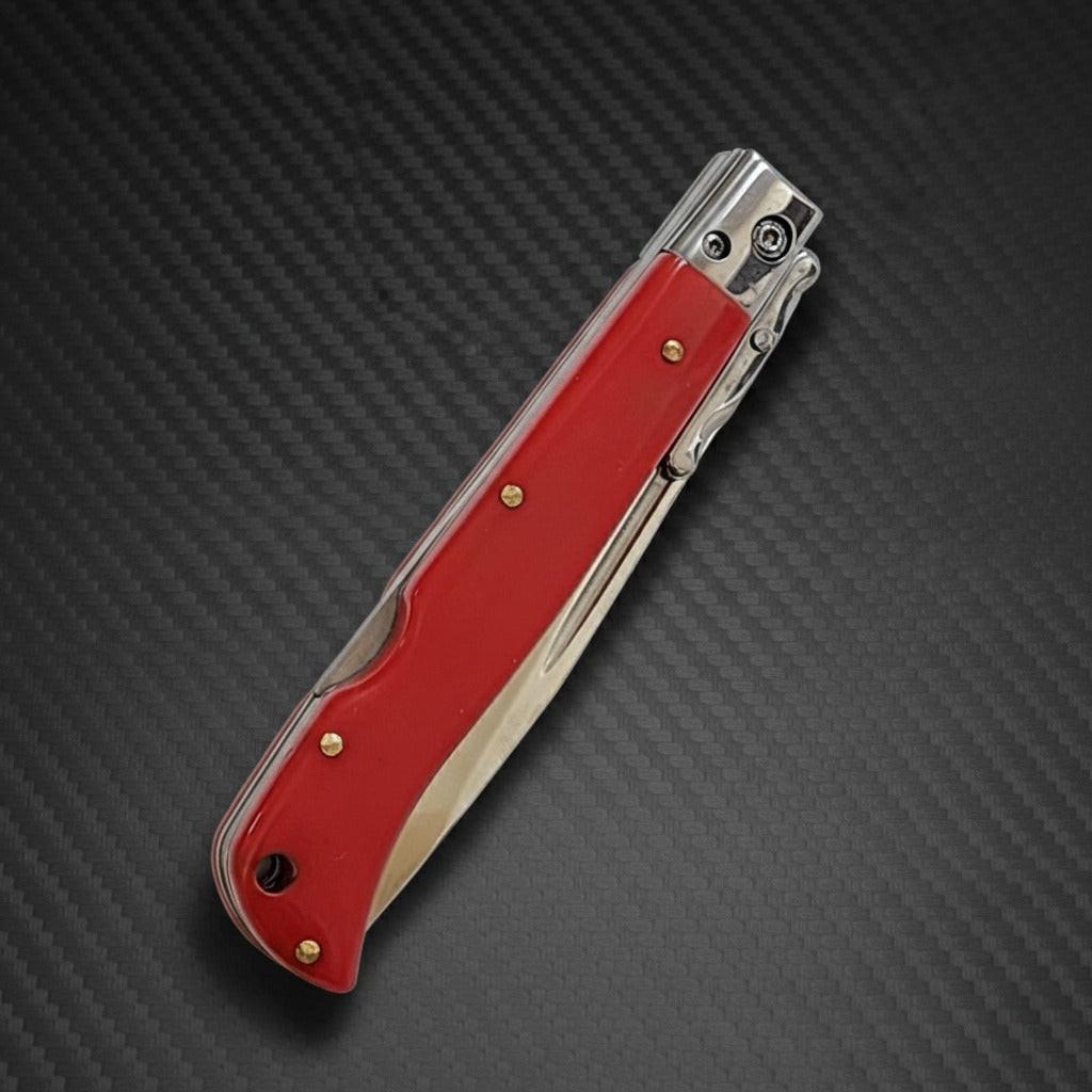 AKC 9 Italian Roma Swinguard Automatic Knife, Auto Knife with 3.75 Polished Red Handle
