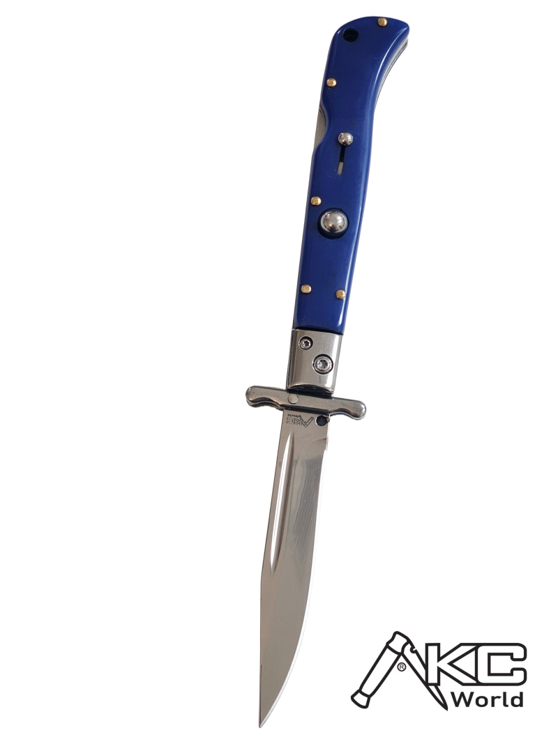 AKC 9" Italian Roma Swinguard Automatic Knife - Blue (3.75" Polished).