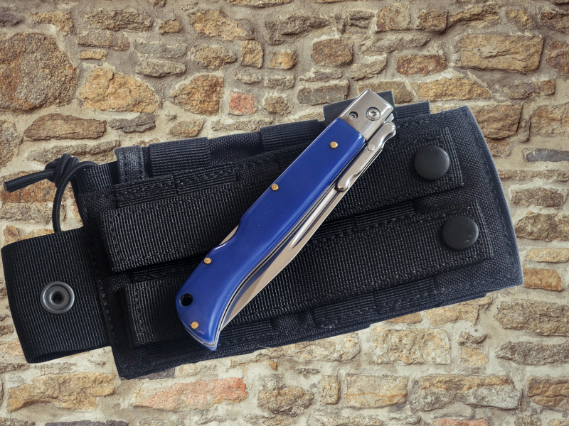 AKC 9" Italian Roma Swinguard Automatic Knife - Blue (3.75" Polished).
