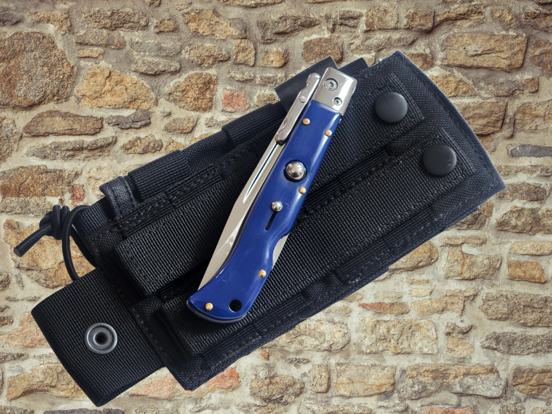 AKC 9" Italian Roma Swinguard Automatic Knife - Blue (3.75" Polished).