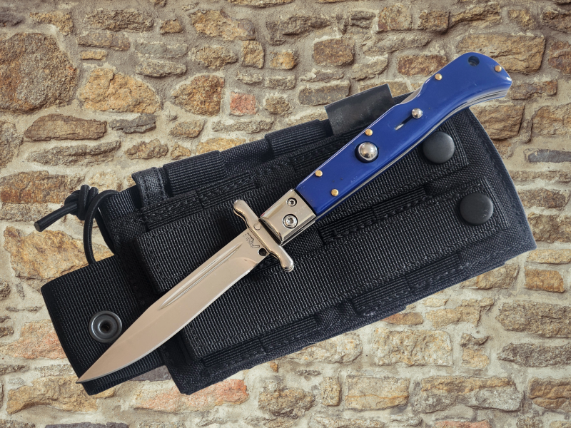 AKC 9" Italian Roma Swinguard Automatic Knife - Blue (3.75" Polished).