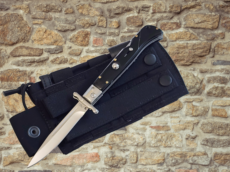 AKC 9" Italian Roma Swinguard Automatic Knife - Ebony Swirl (3.75" Polished)
