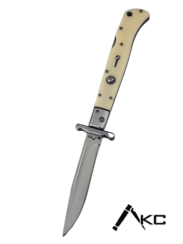 AKC 9" Italian Roma Swinguard Automatic Knife - Ivory (3.75" Polished)