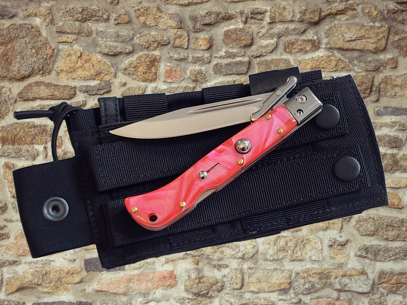 AKC 9" Italian Roma Swinguard Automatic Knife - Orange Pearl (3.75" Polished).