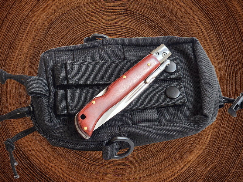 AKC 9" Italian Roma Swinguard Automatic Knife - Red Pakka Wood (3.75" Polished).