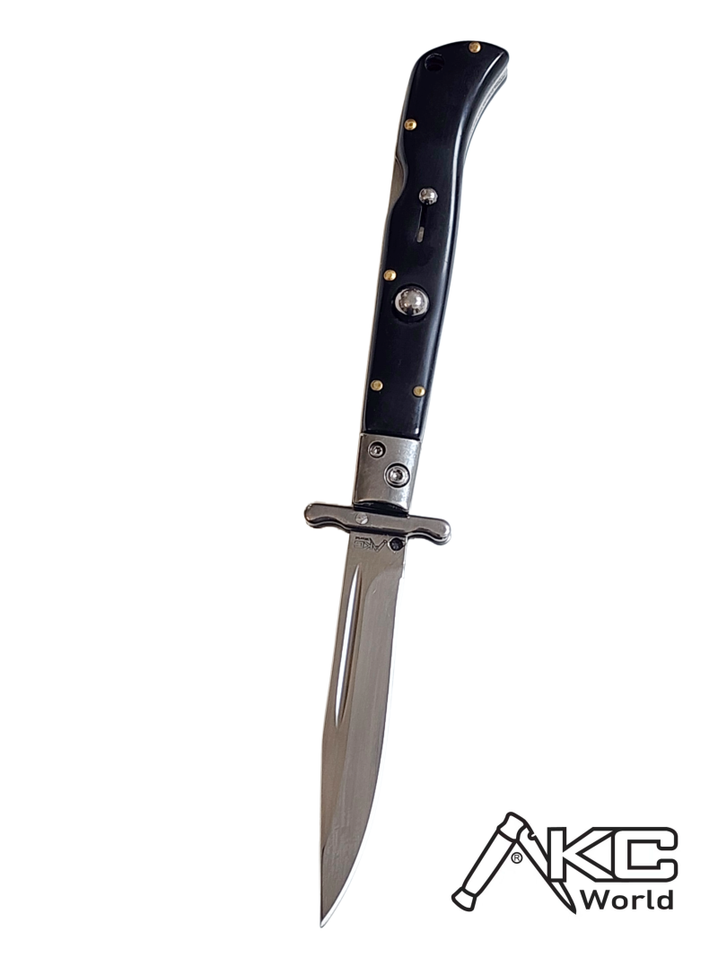 AKC 9" Italian Roma Swinguard Automatic Knife - Black (3.75" Polished).