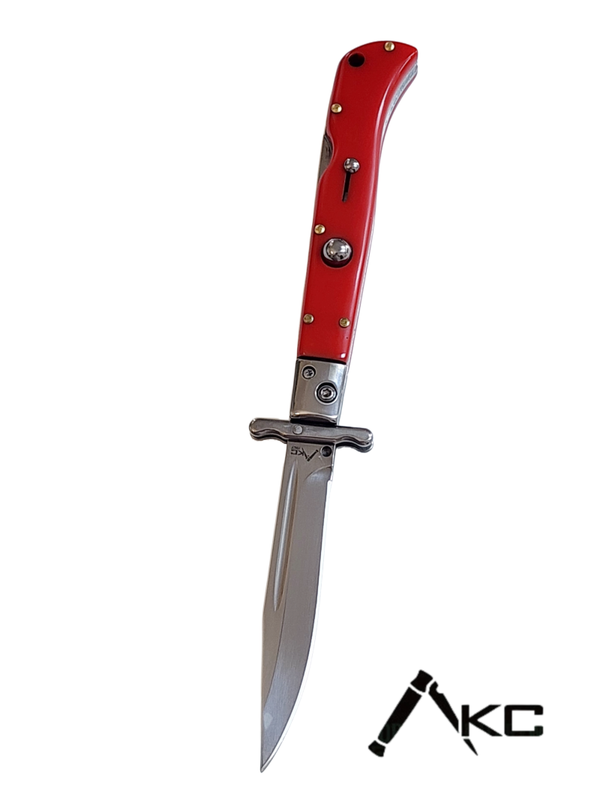 AKC 9" Italian Roma Swinguard Automatic Knife - Red (3.75" Polished)