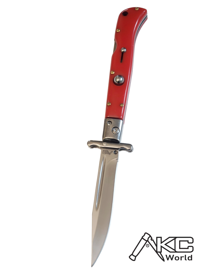 AKC 9" Italian Roma Swinguard Automatic Knife - Red (3.75" Polished).