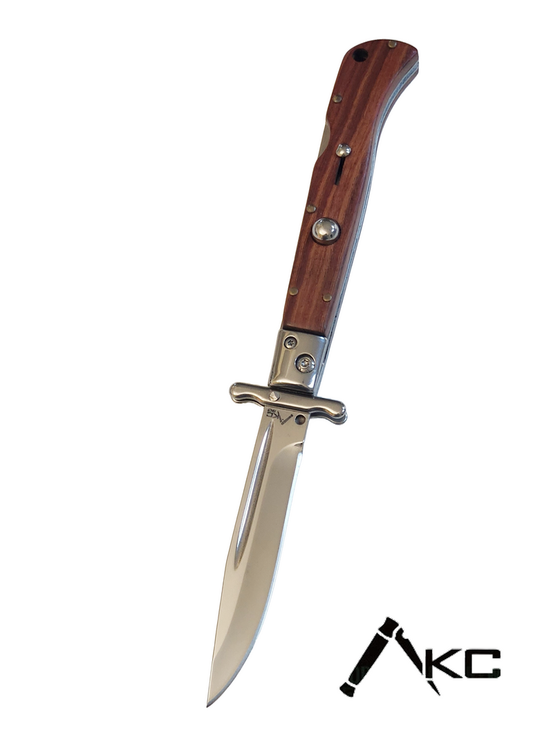 AKC 9" Italian Roma Swinguard Automatic Knife - Wood (3.75" Polished)