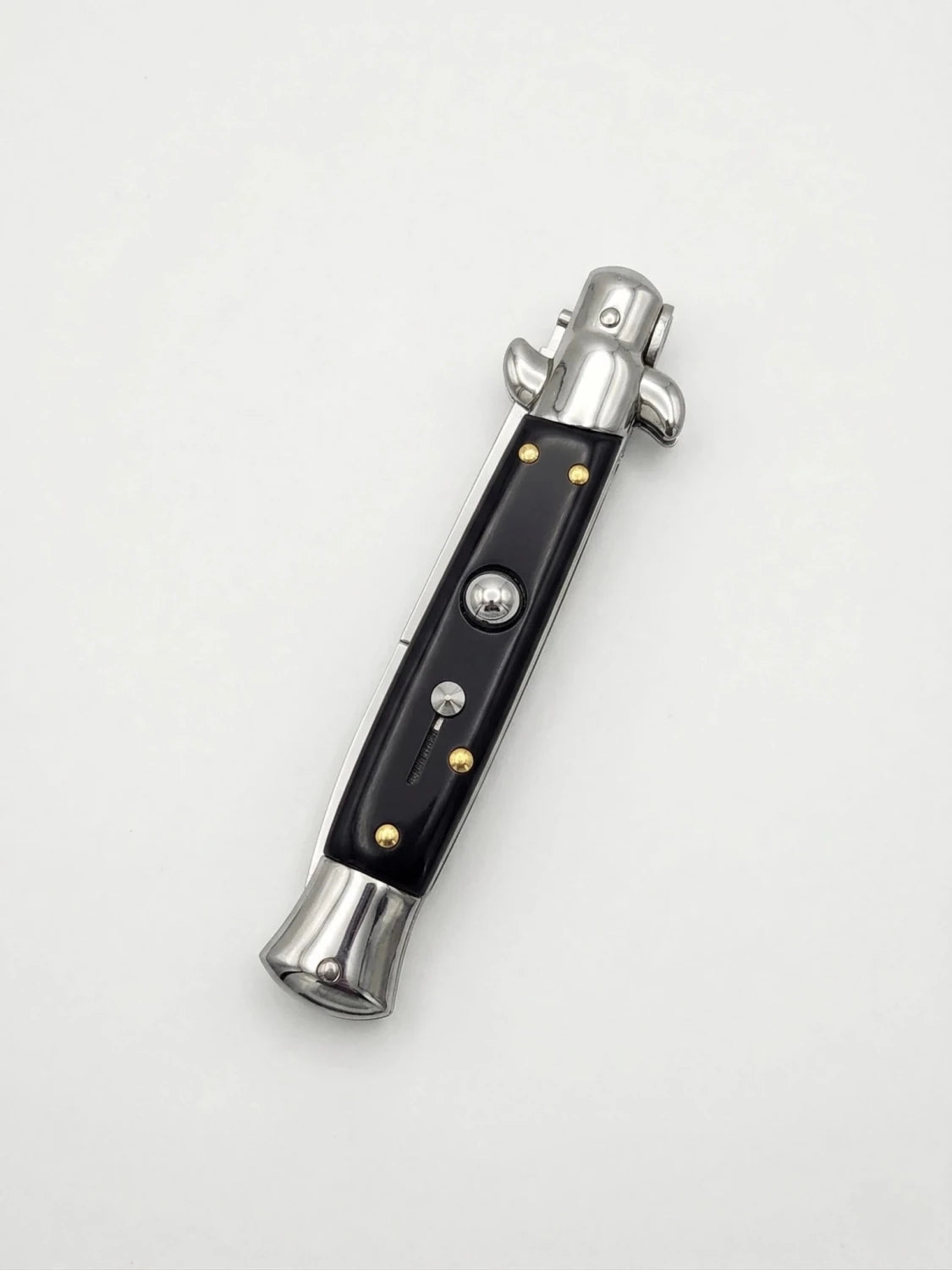 Classic Stiletto Switchblade Knife with Black Handle and Polished Bayonet 