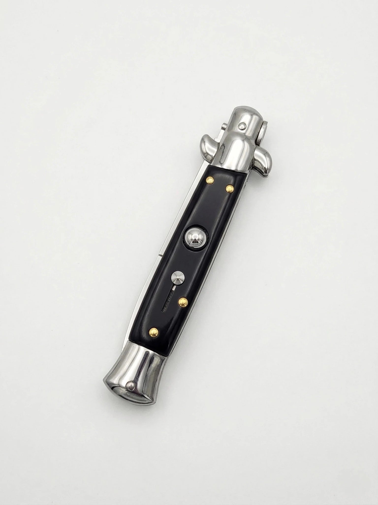 Classic Stiletto Switchblade Knife with Black Handle and Polished Bayonet 