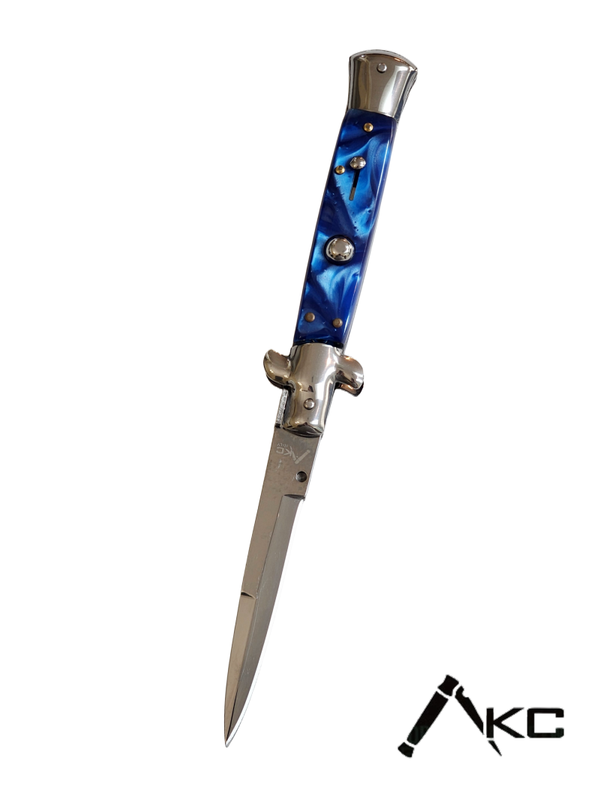 AKC 9" Italian Stiletto Blue Pearl Automatic Knife - (3.75" Bayonet)