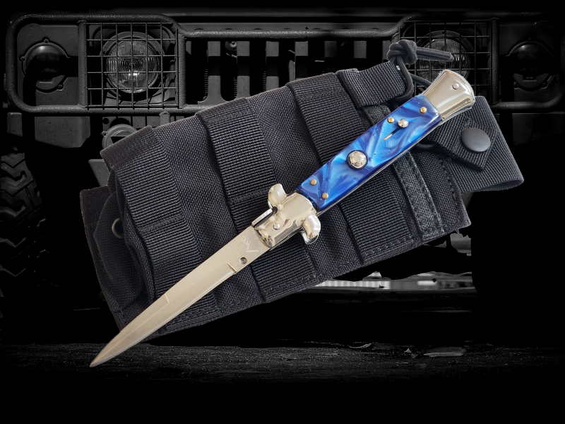 AKC 9" Italian Stiletto Blue Pearl Automatic Knife - (3.75" Bayonet)