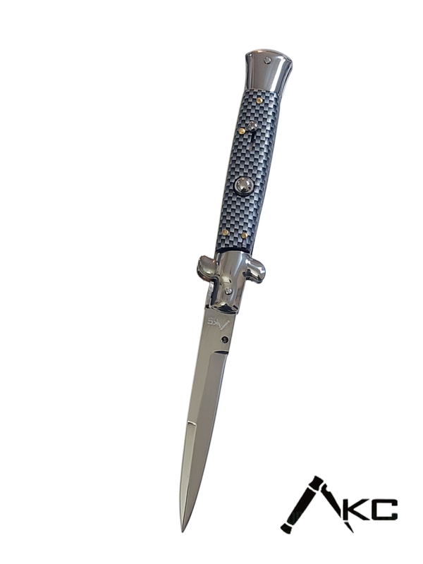 AKC 9" Italian Stiletto Carbon Fiber Automatic Knife - (3.75" Bayonet)