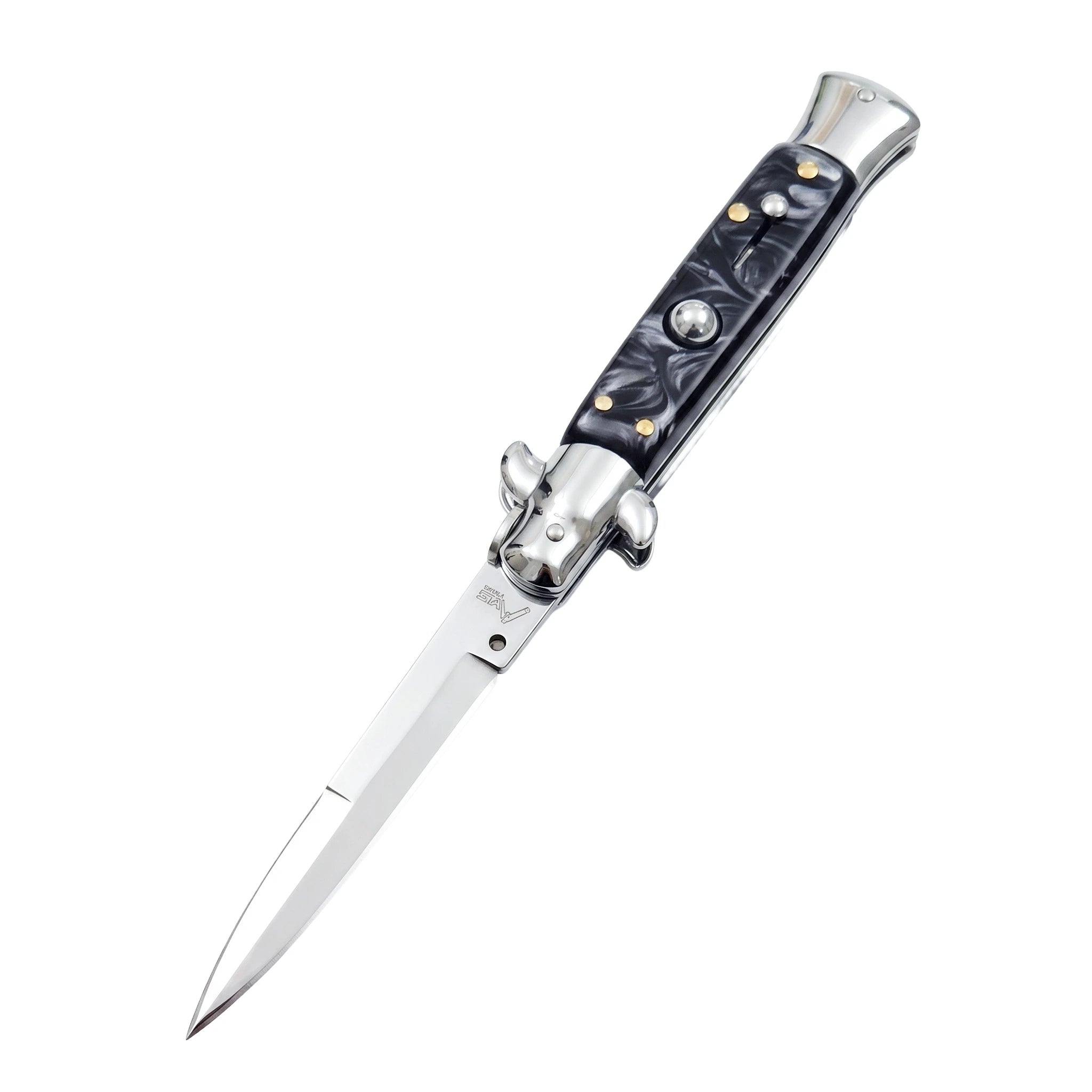 AKC 9 Italian Stiletto Ebony-Swirl Automatic Knife - (3.75 Bayonet)