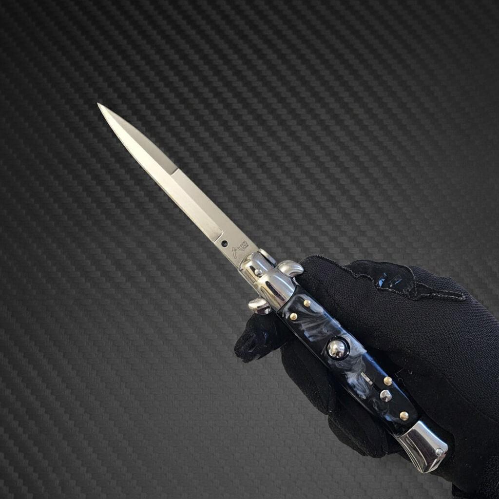 AKC 9" Italian Stiletto Ebony-Swirl Automatic Knife - (3.75" Bayonet)