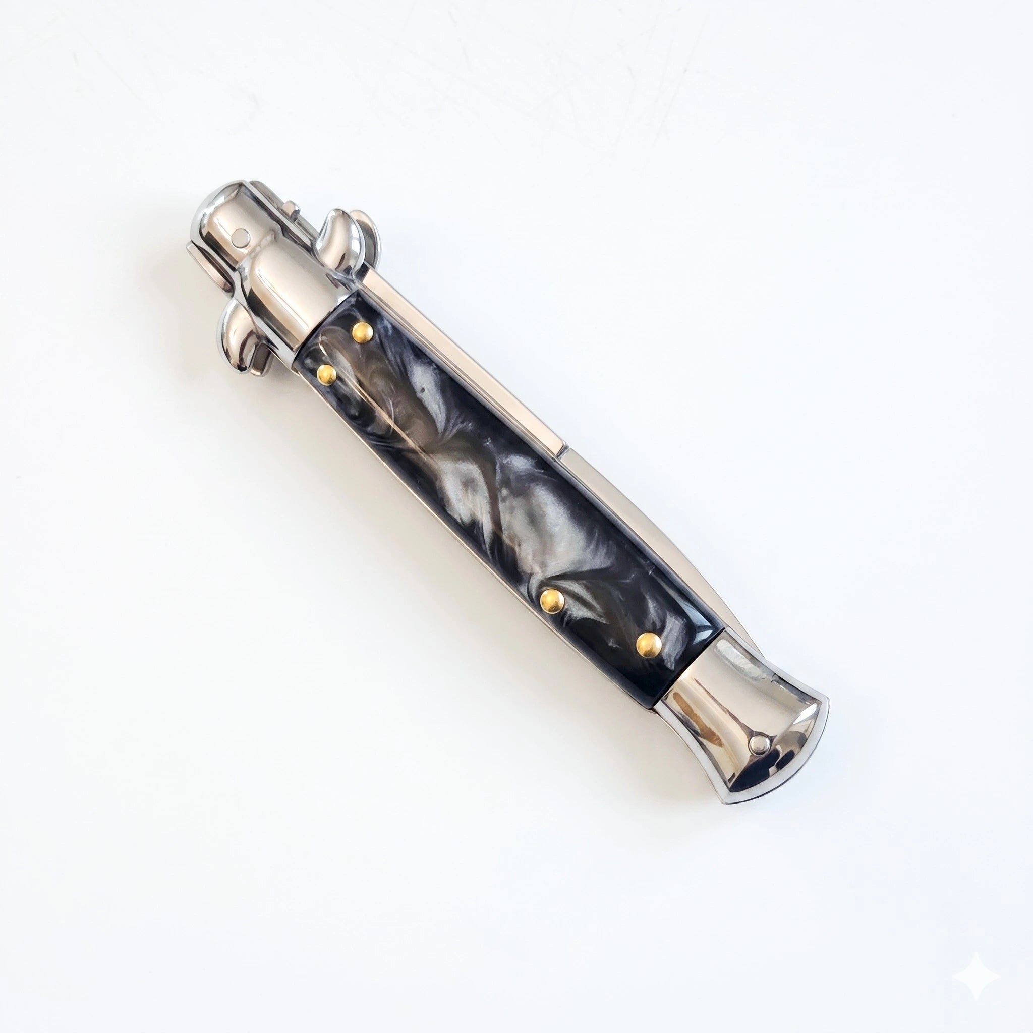AKC 9 Italian Stiletto Ebony-Swirl Automatic Knife - (3.75 Bayonet)