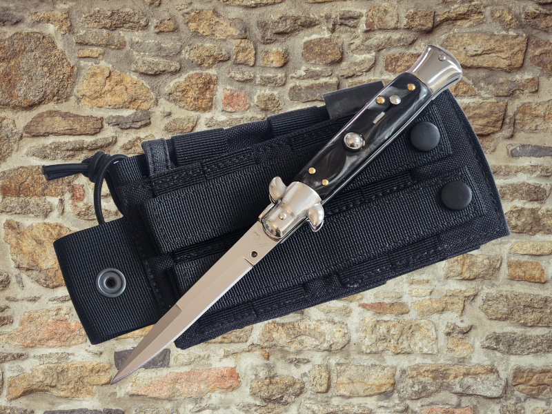 AKC 9" Italian Stiletto Ebony-Swirl Automatic Knife - (3.75" Bayonet)