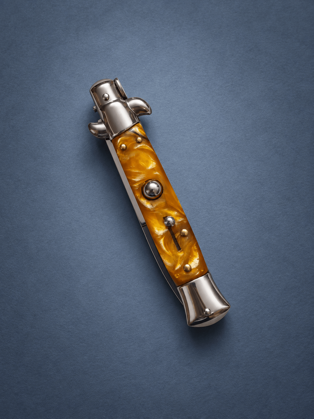 AKC 9 Italian Stiletto Gold Pearl Knife - (3.75 Polished Bayonet)
