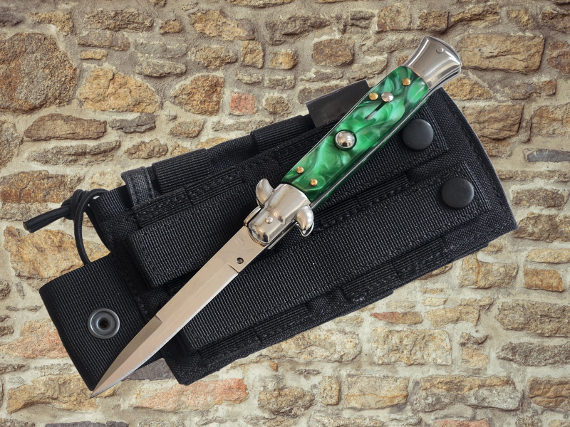 AKC 9" Italian Stiletto Green Pearl Automatic Knife - (3.75" Bayonet)