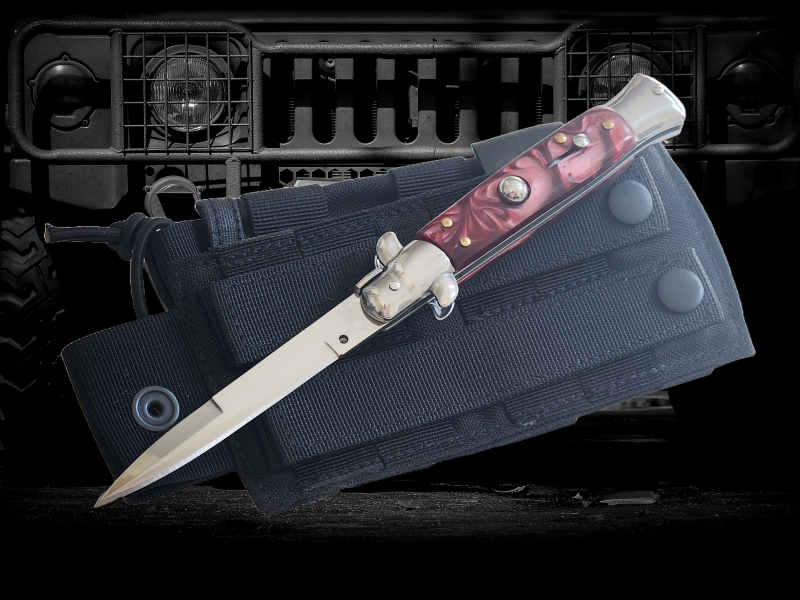 AKC 9" Italian Stiletto Maroon Pearl Automatic Knife - (3.75" Bayonet)