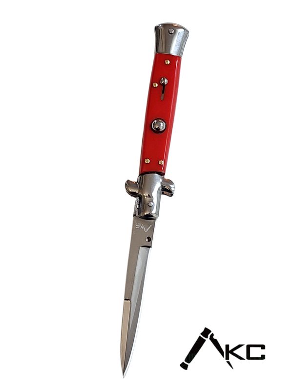 AKC 9" Italian Stiletto Red Automatic Knife - (3.75" Bayonet)
