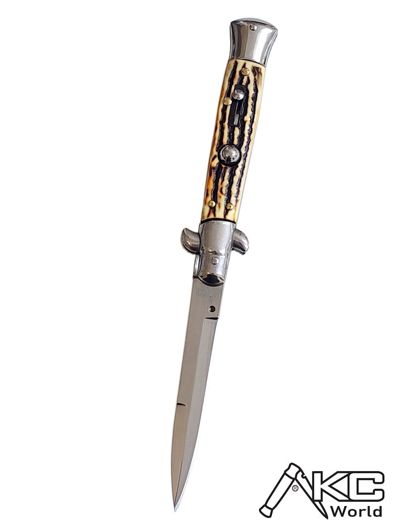 AKC 9" Italian Stiletto Sim Stag Automatic Knife - (3.75" Bayonet)
