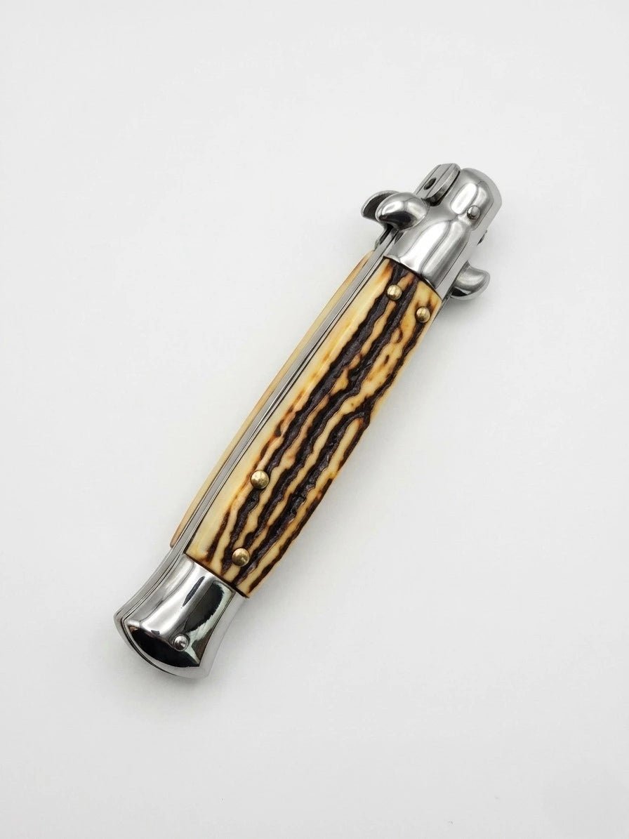 AKC 9 Italian Stiletto Sim Stag Automatic Knife - (3.75 Bayonet)