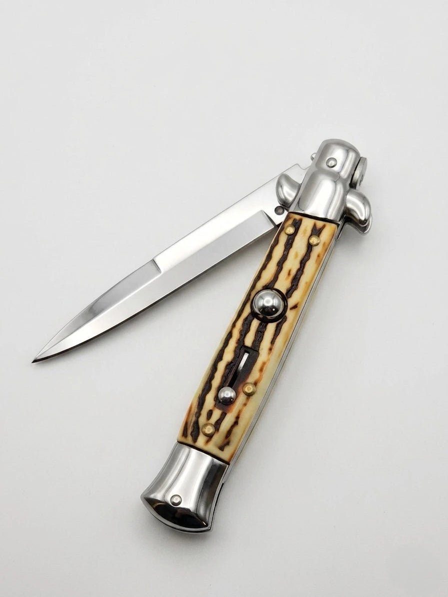 AKC 9 Italian Stiletto Sim Stag Automatic Knife - (3.75 Bayonet)