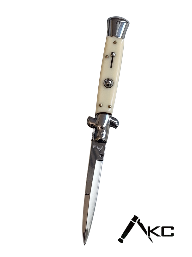 AKC 9" Italian Stiletto White Ivory Automatic Knife - Bayonet.