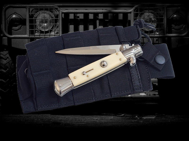 AKC 9" Italian Stiletto White Ivory Automatic Knife - Bayonet.