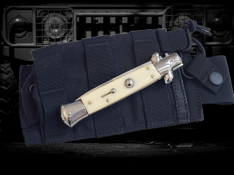 AKC 9" Italian Stiletto White Ivory Automatic Knife - Bayonet.