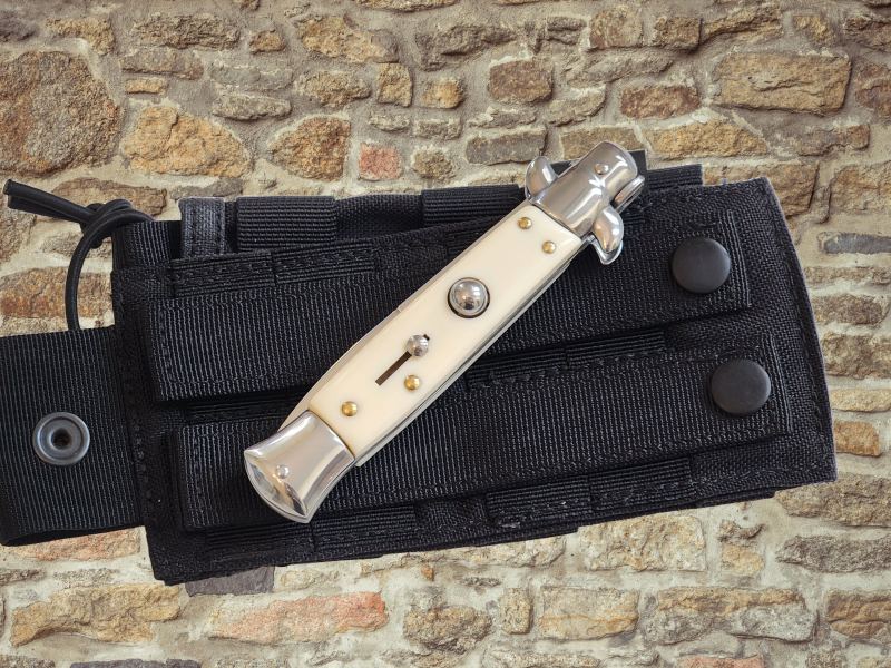 AKC 9" Italian Stiletto White Ivory Automatic Knife - (3.75" Bayonet)