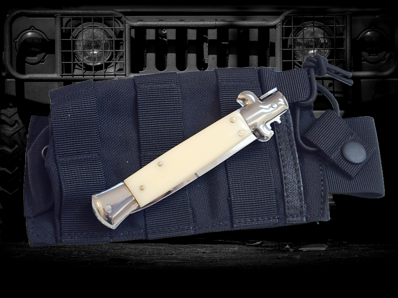AKC 9" Italian Stiletto White Ivory Automatic Knife - Bayonet.