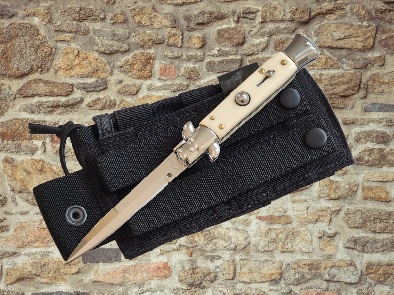 AKC 9" Italian Stiletto White Ivory Automatic Knife - (3.75" Bayonet)