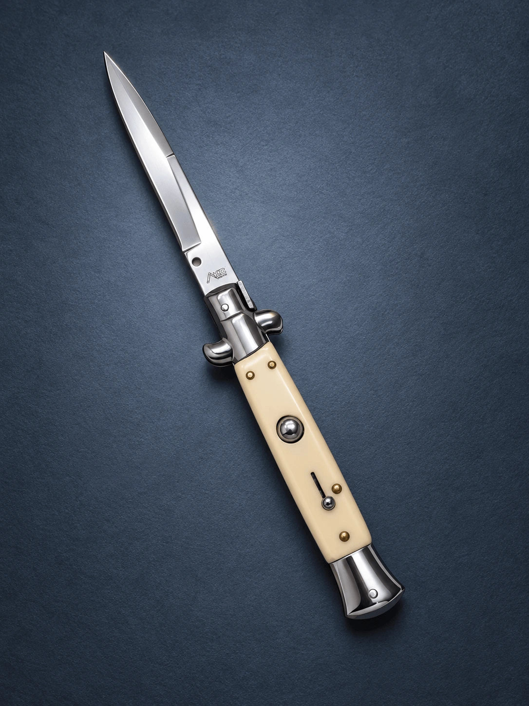 AKC 9 Italian Stiletto White Ivory Automatic Knife - (3.75 Bayonet)
