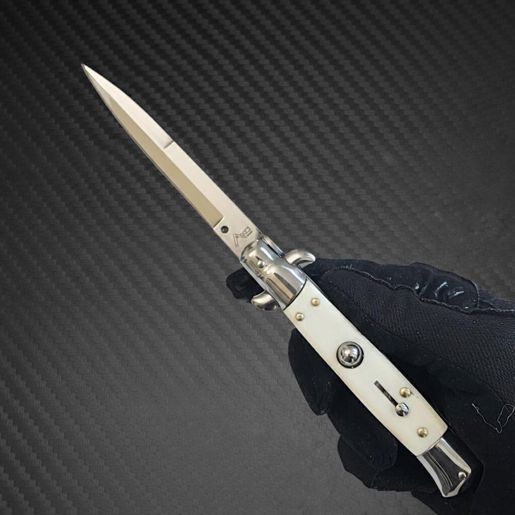 AKC 9" Italian Stiletto White Ivory Automatic Knife - (3.75" Bayonet)