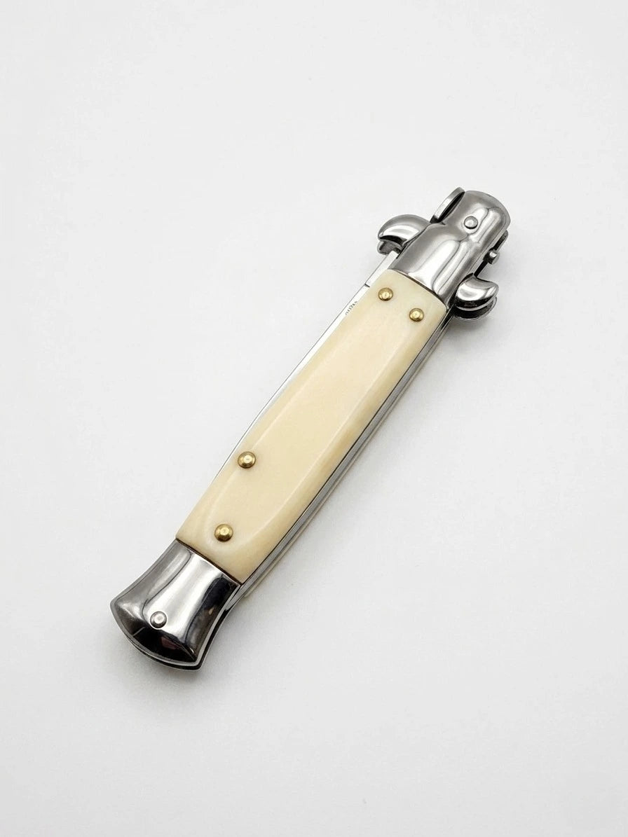AKC 9 Italian Stiletto White Ivory Automatic Knife - (3.75 Bayonet)
