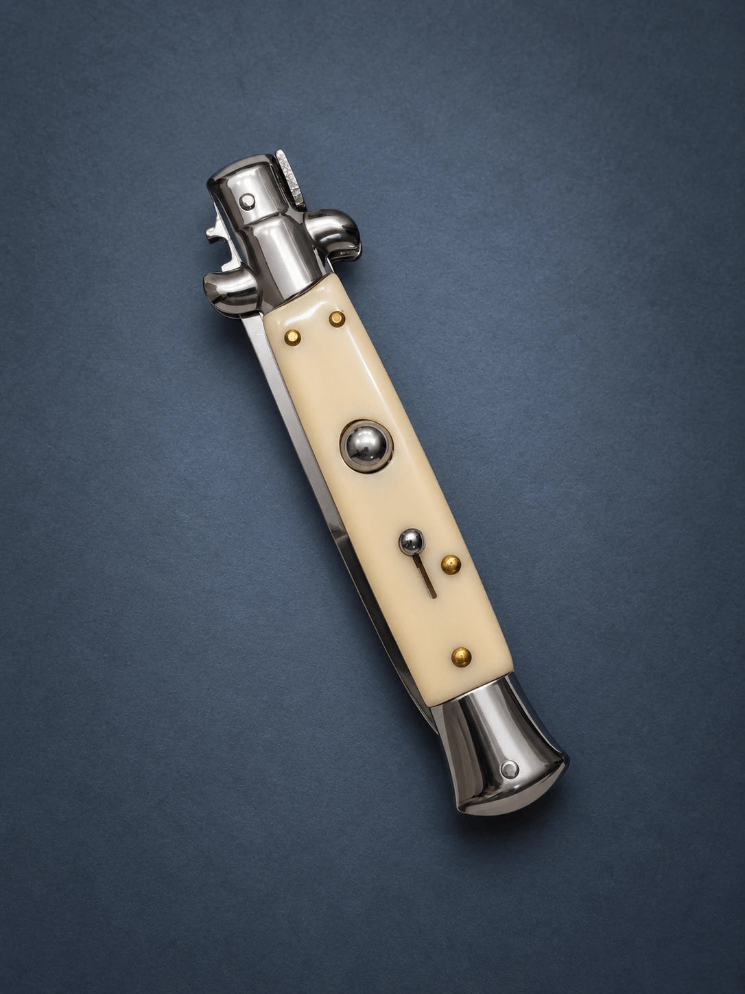 AKC 9 Italian Stiletto White Ivory Automatic Knife - (3.75 Bayonet)