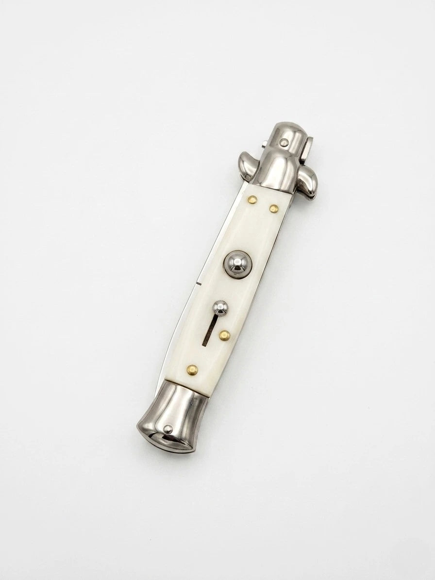 AKC 9 Italian Stiletto White Ivory Automatic Knife - (3.75 Bayonet)