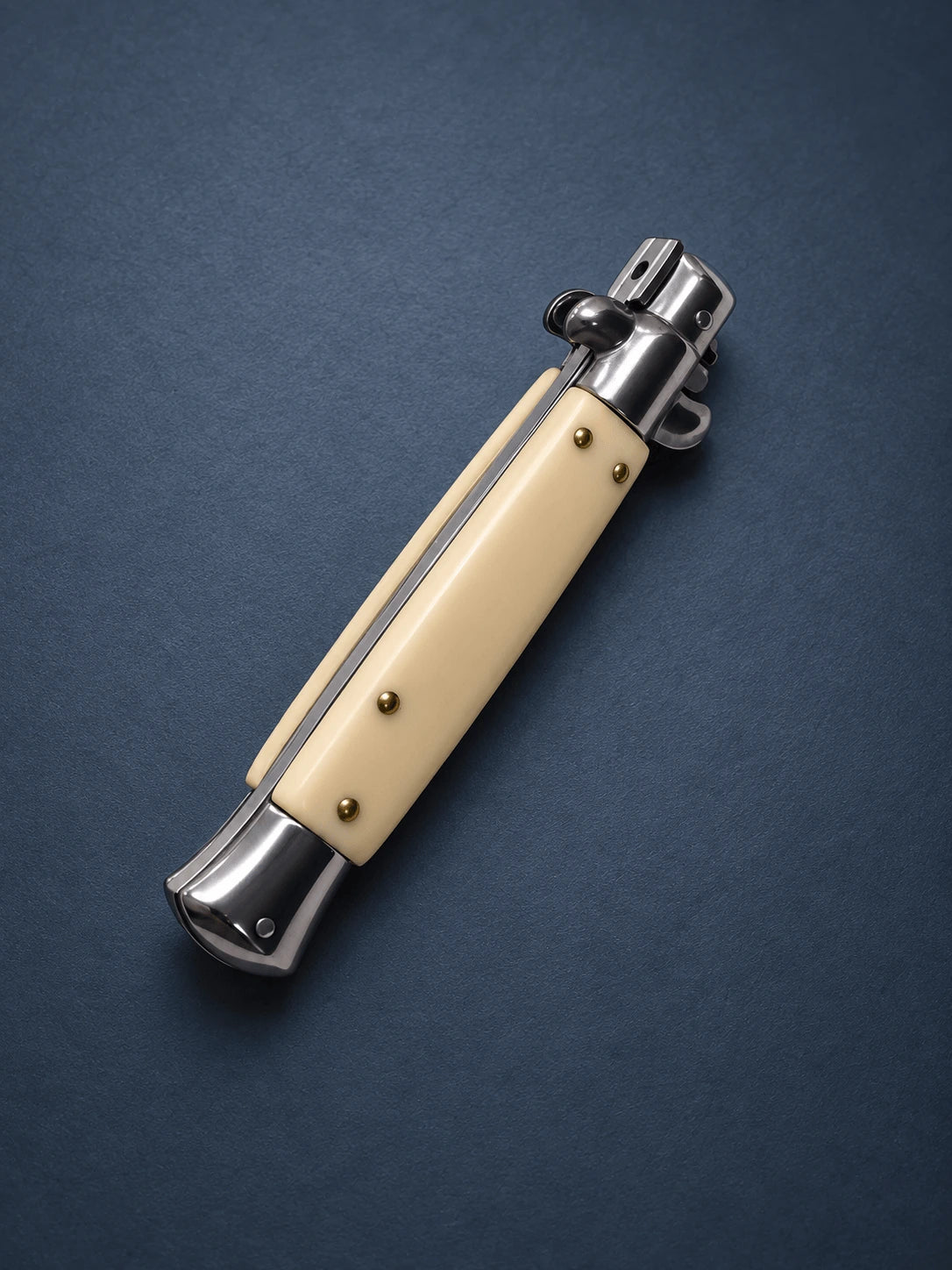 AKC 9 Italian Stiletto White Ivory Automatic Knife - (3.75 Bayonet)