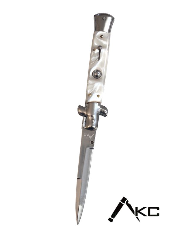 AKC 9" Italian Stiletto White Pearl Automatic Knife - (3.75" Bayonet)