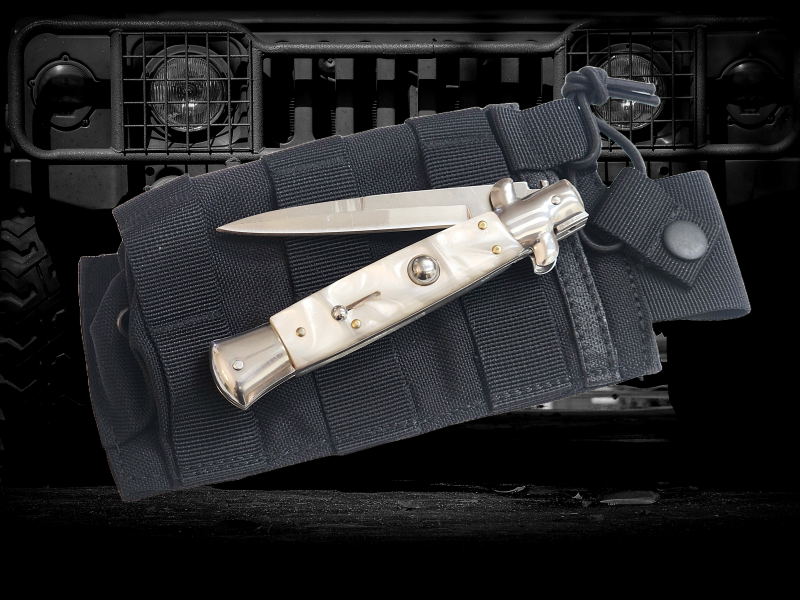 AKC 9" Italian Stiletto White Pearl Automatic Knife - (3.75" Bayonet)