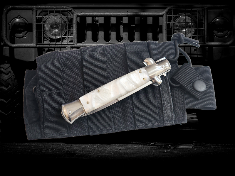 AKC 9" Italian Stiletto White Pearl Automatic Knife - (3.75" Bayonet).