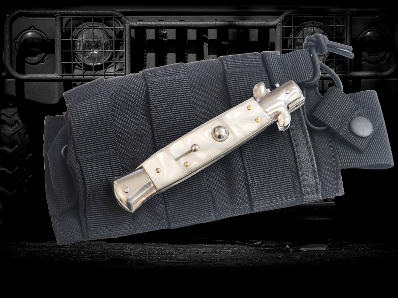 AKC 9" Italian Stiletto White Pearl Automatic Knife - (3.75" Bayonet).