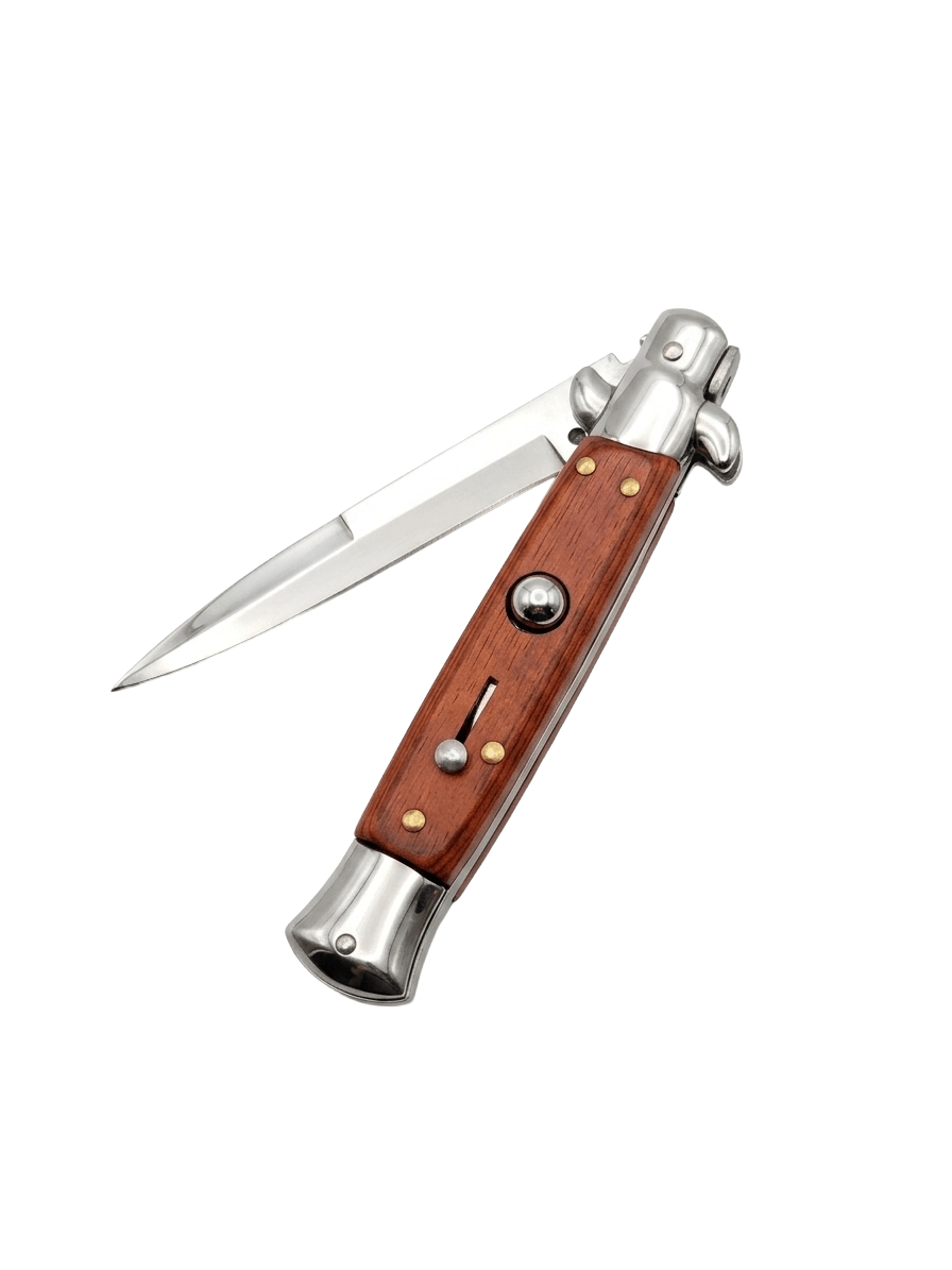 AKC 9" Italian Stiletto Wood Automatic Knife - (3.75" Bayonet) - Southern Sporting Goods LLC