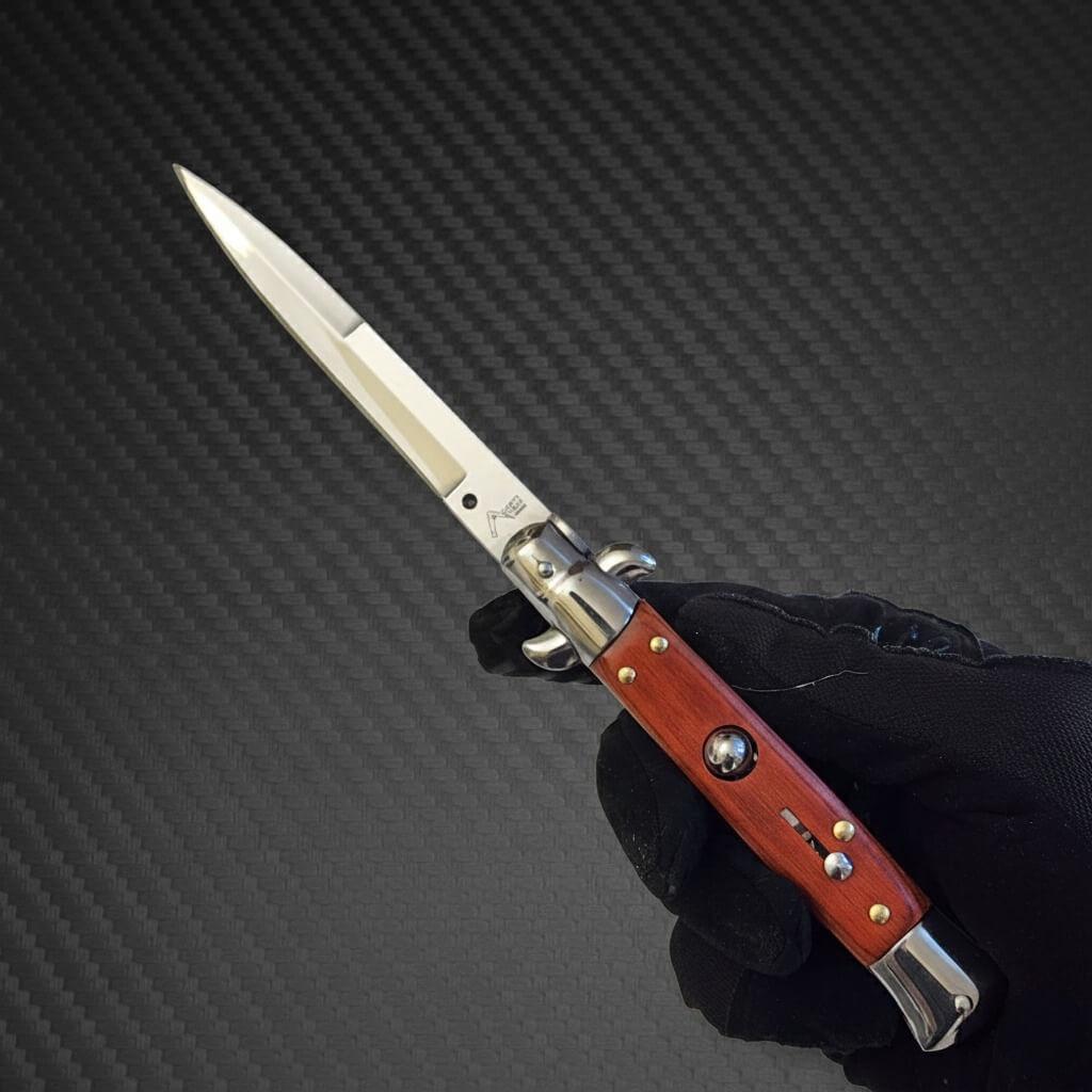 AKC 9" Italian Stiletto Wood Automatic Knife - (3.75" Bayonet)