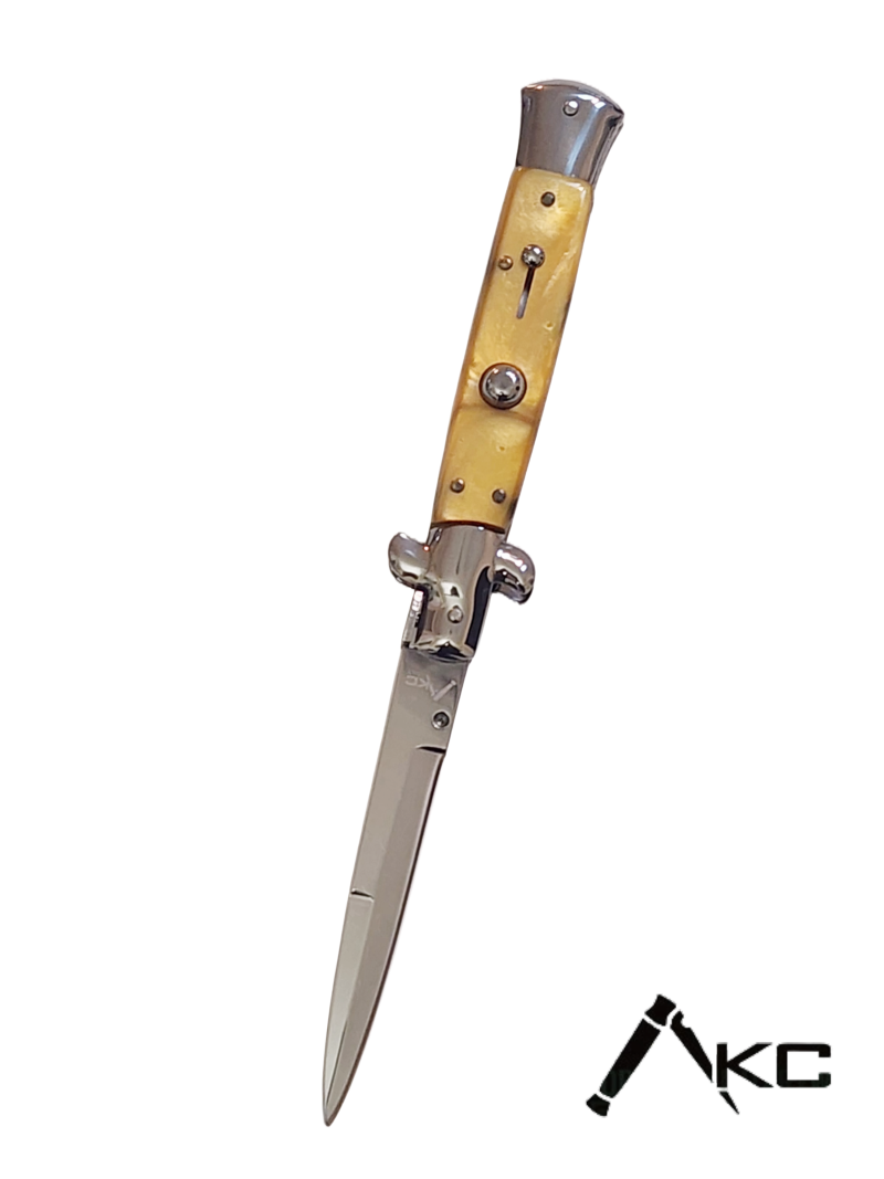 AKC 9" Italian Stiletto Yellow Pearl Automatic Knife - (3.75" Bayonet)