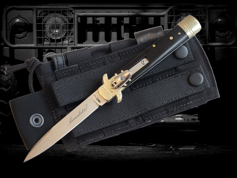 AKC 9" Leverletto Automatic Knife - Dark Horn (4" Spear Point)